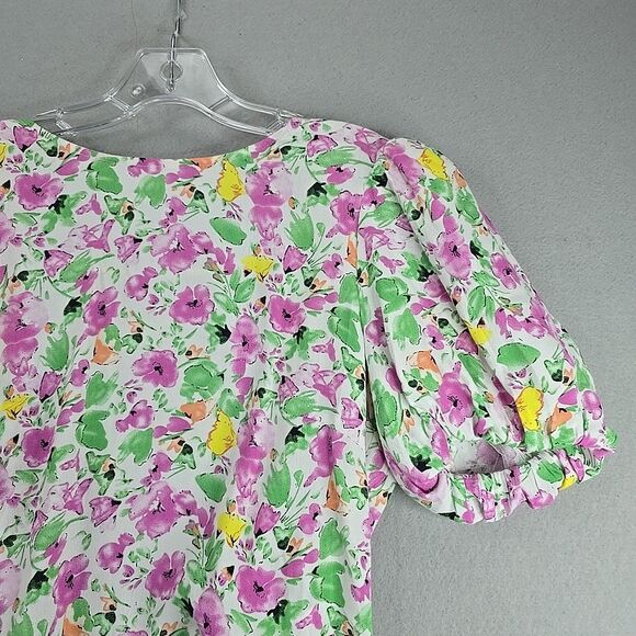 ASTR The Label Floral Puff Sleeve Top White Crop Medium Viscose - Picture 3 of 9